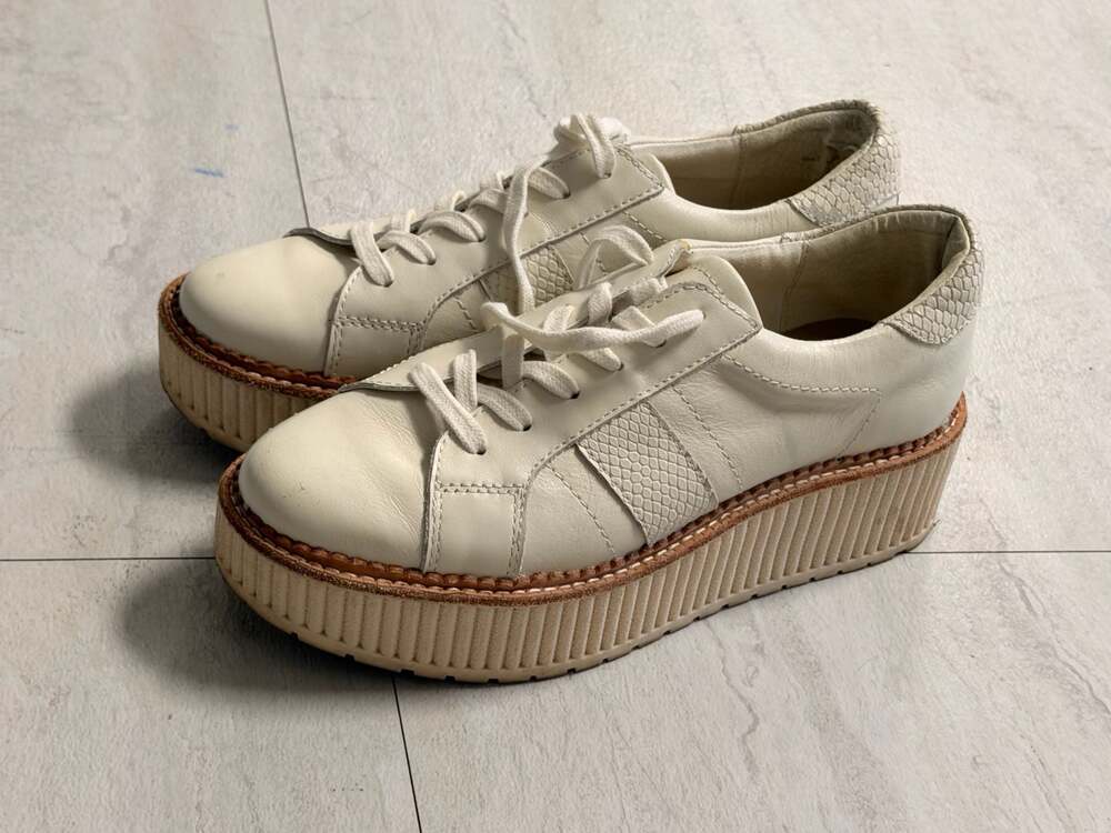 Dolce Vita White Sneakers with Brown Trim